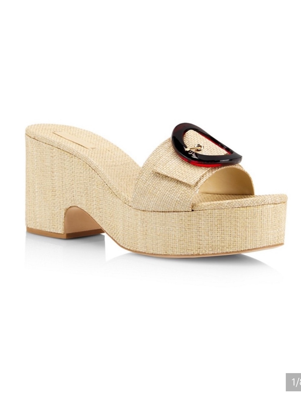 Cult Gaia Celia Platform Sandals 37.5 Raffia Tortoise Buckle Heels